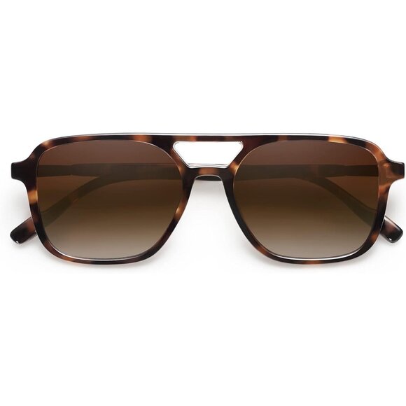 Men's Brown Frame/brown Lens Trendy Rectangle Shades Retro Aviator Sunglasses - Picture 4 of 7